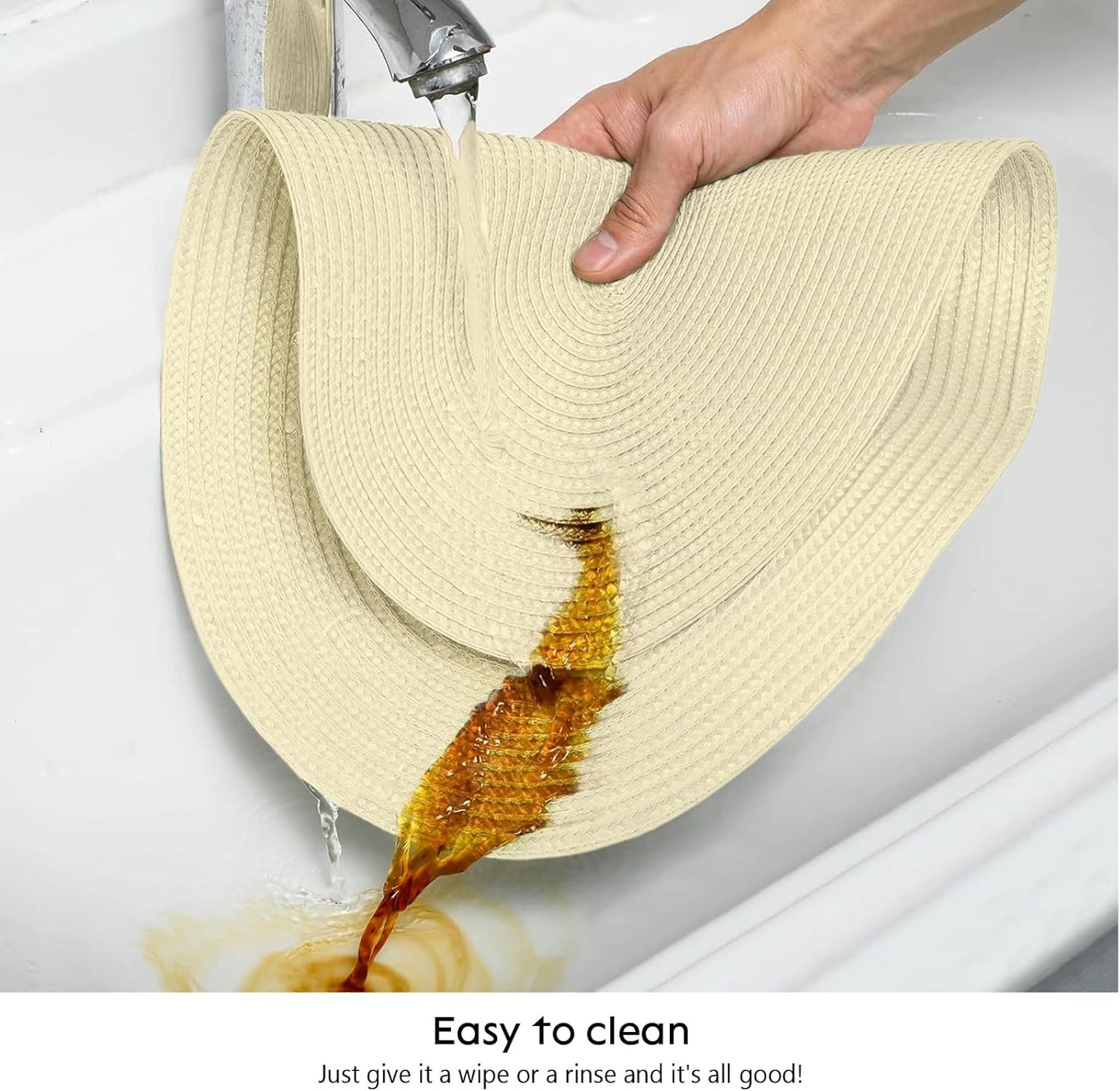 AHHFSMEI Placemats Set of 6 for Dining Table Washable Woven Vinyl Non-Slip 18x12 inches Placemat Heat-Resistant Durable Table Mats for Dining Table Easy to Clean (Ivory)