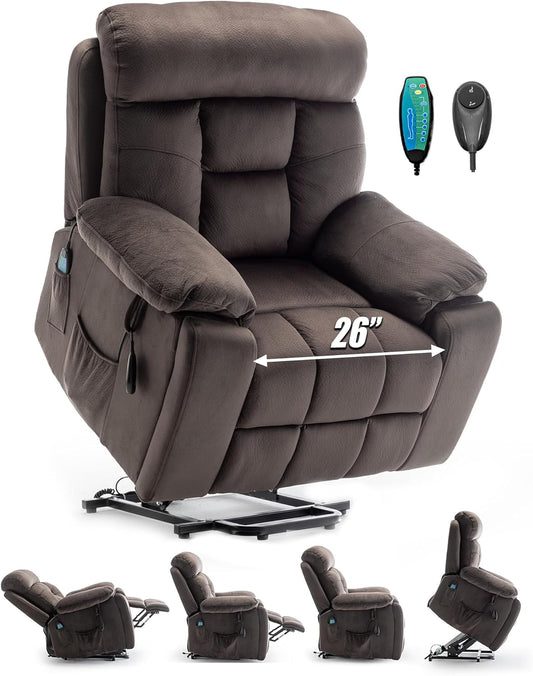 Large Power Lift Chairs Recliners for Elderly with Heated and Massage, Lazy Boy Recliner Chair with 26in Extra Wide Seat, Hidden Cup Holder, Side Pocket