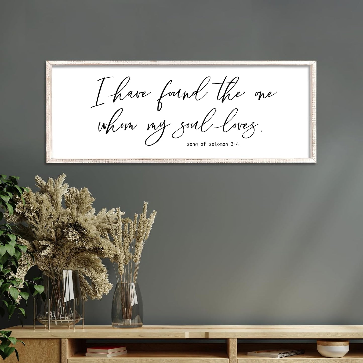 I Have Found The One Whom My Soul Loves Sign Wall Art Decor 40"x15" Modren Master Bedroom Above Bed Wood Framed Song of Solomon 3:4 Large Living Room Bible Verse Wall Hanging (White)
