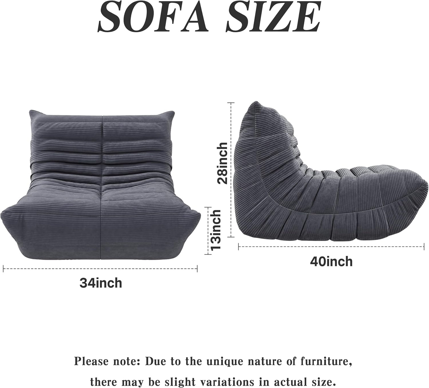 Bean Bag Chair, Lazy Floor Sofa Couch for Adults and Kids, Fireside Chair with Ergonomic Design, Memory Foam Lounge Chair for Living Room Bedroom, Office, Grey