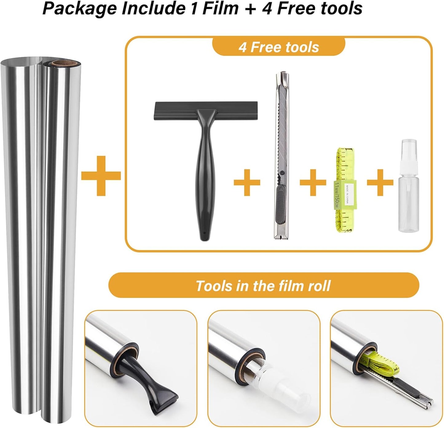 Kromapolis One Way Window Privacy Film Reflective Mirror Home Window Tint, Daytime Privacy Heat Control Anti UV Glass Tinting Static Cling (Silver, 23.6 x 118.1 inch)