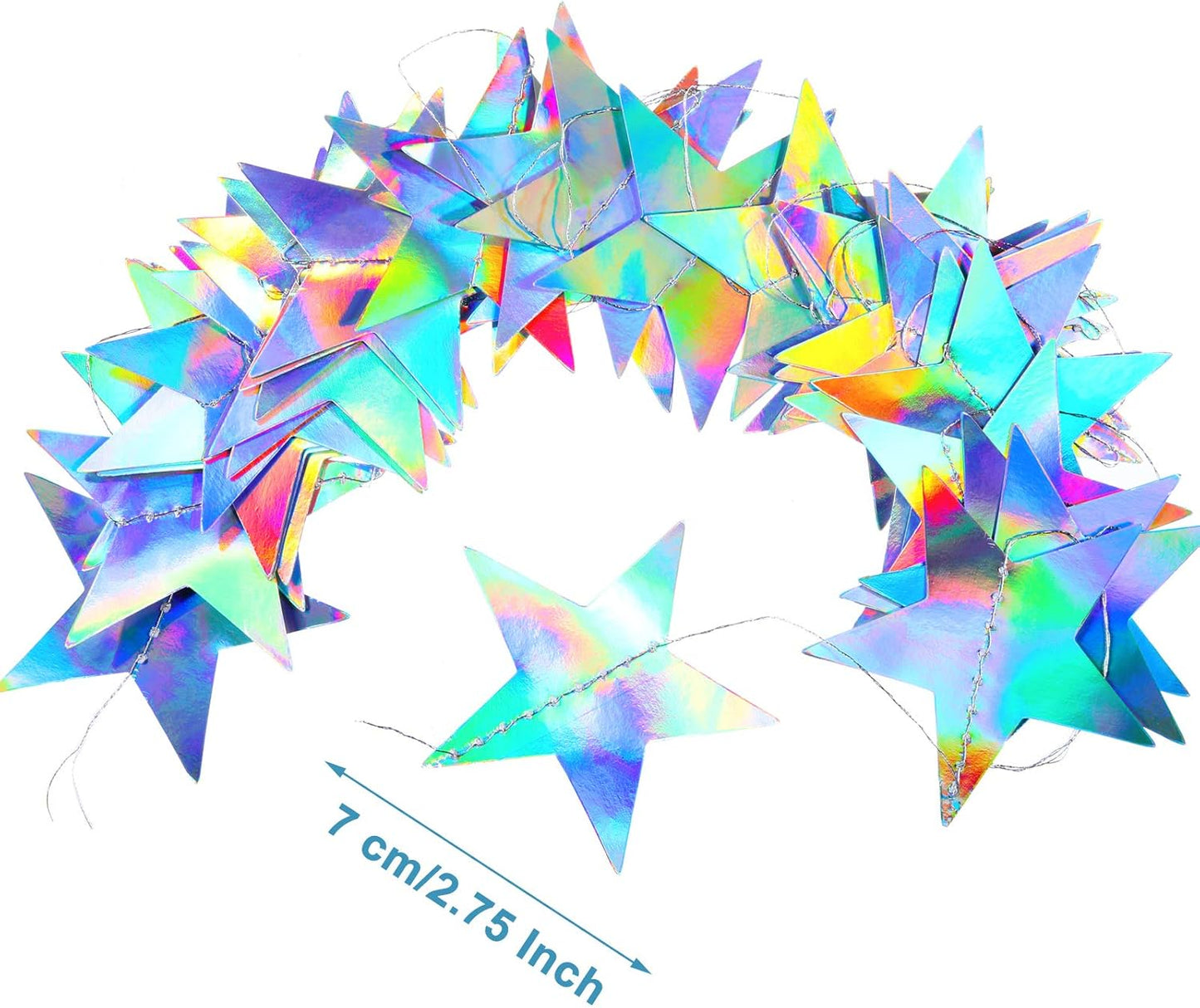 Patelai Glitter Star Garland Banner Decor 130 Feet Star Hanging Bunting Banner Twinkle Backdrop for Homecoming Classroom Wedding Birthday Halloween Christmas Party Supplies(Holographic Iridescent)