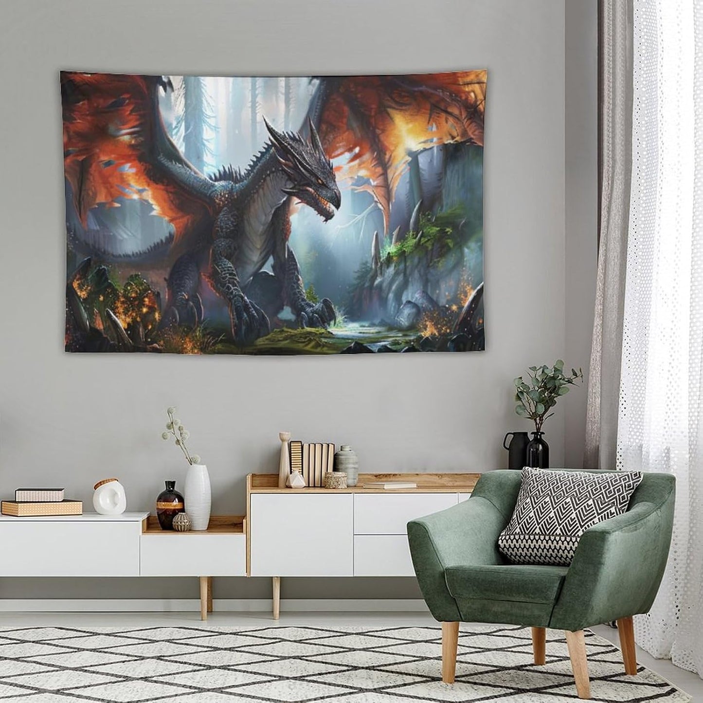 Dinosaur Tapestry Dragon Tapestries Fabric Wall Hanging Aesthetic Space Indoor Outdoor Wall Art Tablecloth Bedspread Decoration for Boy’s Bedroom Dormitory Living Room Home Decor 40"x60"