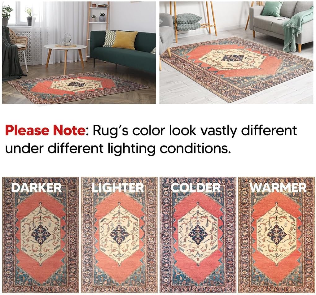 Keen Home Design 5x7 Rug - Machine Washable Area Rug with Non-Slip Backing, Ideal for Living Room, Dining Room, Bedroom - Vintage, Easy Clean, Durable, Low Pile Rug - (5' x 7')