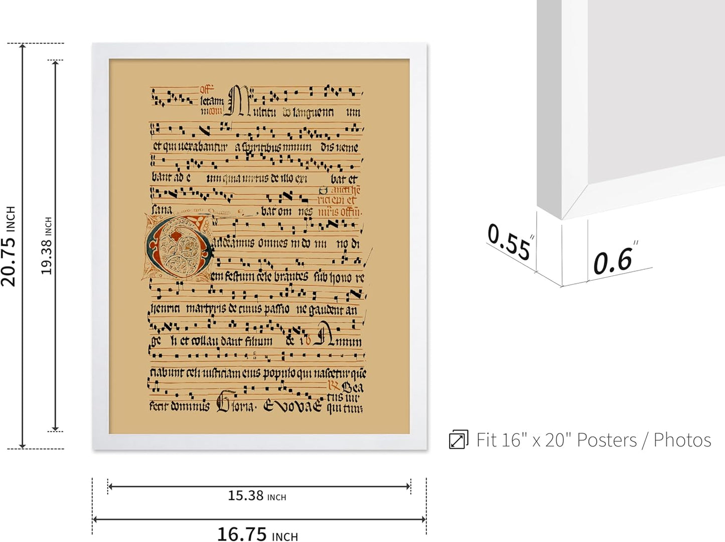 Poster Master Vintage Hymnal Poster - Retro Music Print - Gift for Artist, Friend - Graduale Aboense, Gregorian Chant Manuscript, Score - Wall Decor for Living Room, Bedroom, 16x20 White Framed