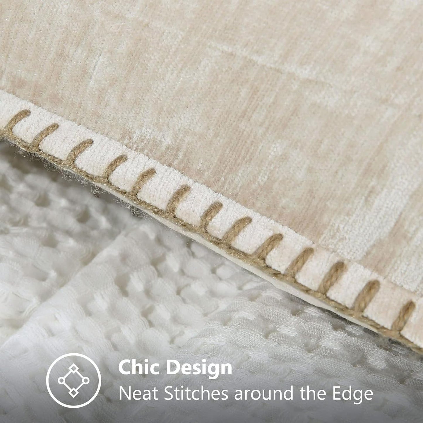 decorUhome Chenille Soft Throw Pillow Covers 18x18 Set of 2, Farmhouse Velvet Neutral Decorative Euro Pillow Covers with Stitched Edge for Couch Sofa Bed Home Decor, Beige