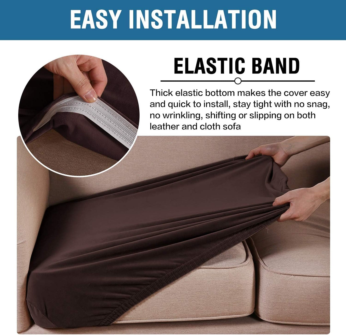 H.VERSAILTEX Velvet Stretch Couch Cushion Cover Plush Cushion Slipcover for Chair Loveseat Sofa Cushion Furniture Protector Seat Cushion Sofa Cover (3 Piece Sofa Cushion Covers, Brown)