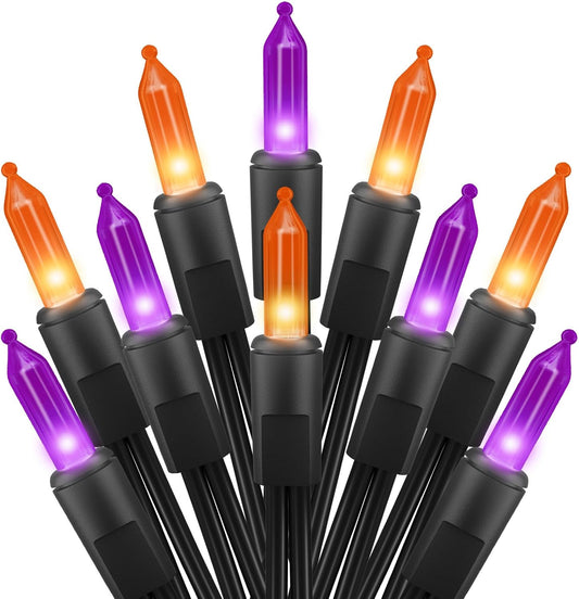 Halloween Mini Lights, 50 Count 13 Feet Incandescent Bulb Mini String Lights, Connectable Halloween Lights for Haunted House Ghost Party Holiday Window Indoor Outdoor Decoration, Orange & Purple