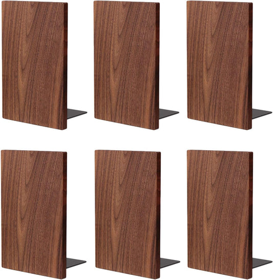 Muso Wood Handmade Walnut Book Ends, Non-Skid Bookends for Shelves, Large Sturdy Book Ends for Heavy Books, Decorative Book Shelf (3 Pairs)