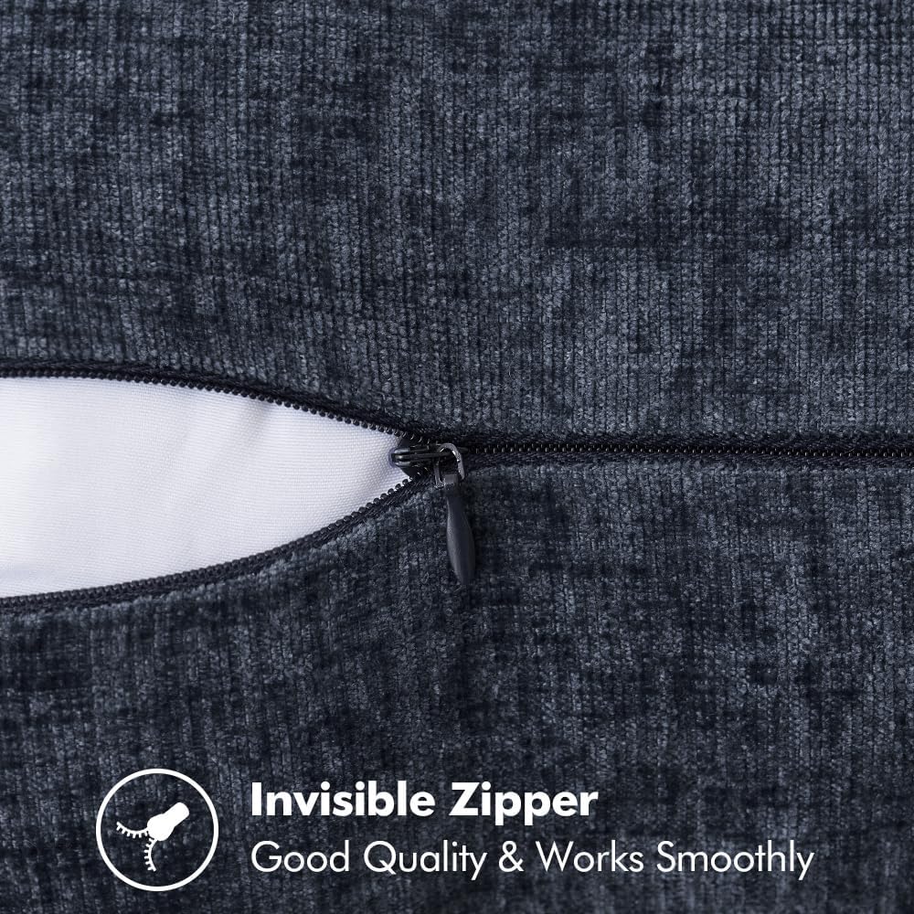 MIULEE Pack of 2 Couch Throw Pillow Covers 12x20 Inch Dark Blue Farmhouse Decorative Pillow Covers with Stitched Edge Soft Chenille Solid Dyed Spring Pillow Covers for Sofa Bed Living Room