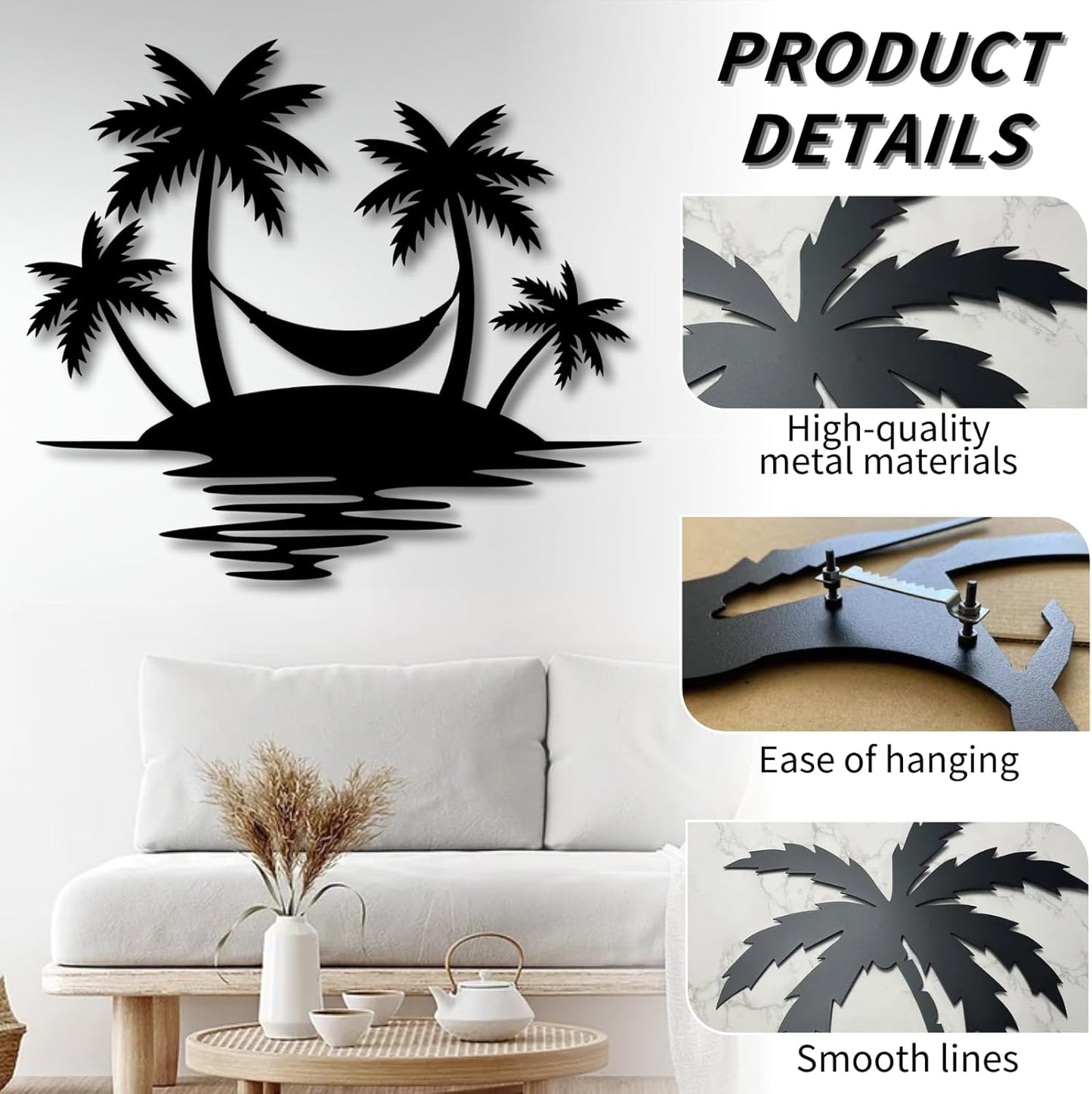 Palm Tree Metal Wall Decor,Palm Tree Outdoor Wall Art,Tropical Palm Tree Wall Decorations for Living Room,Outdoor Wall Decorations for House(30"×26",Black)