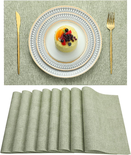 Placemats Set of 6 Washable Heat Resistant Place Mats PVC Woven Dining Table Mat Green 6pcs