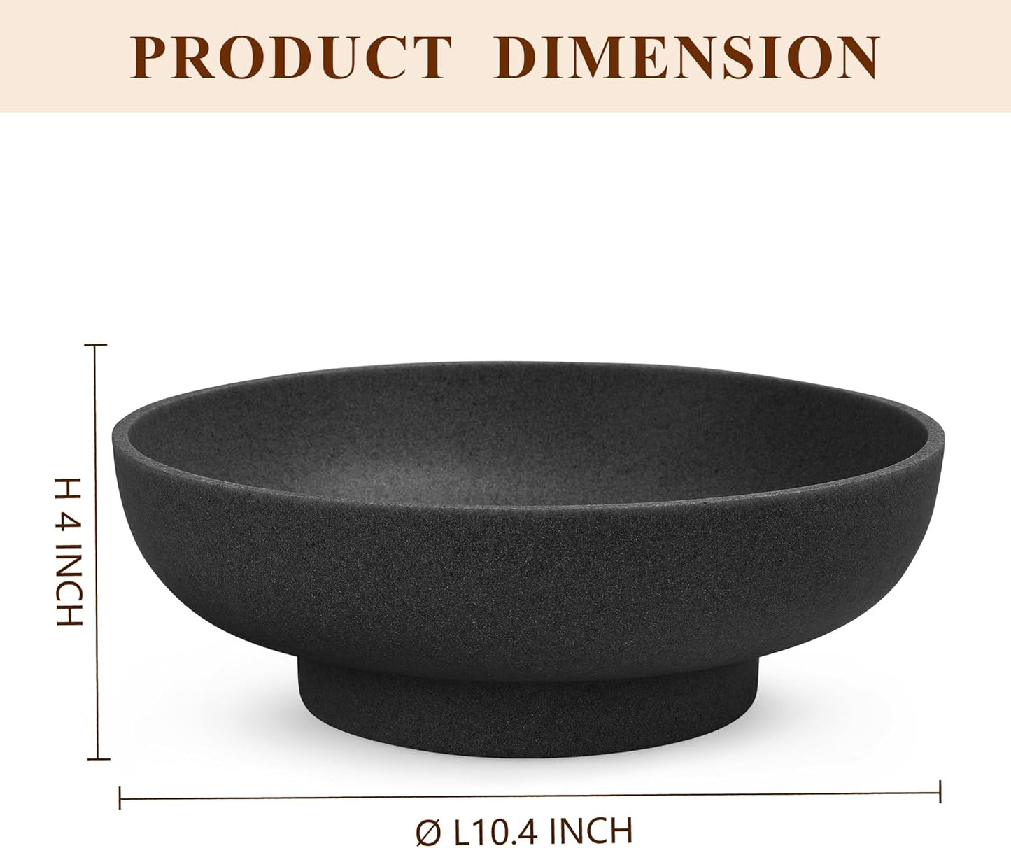 Large Decorative Resin Bowl, Modern Handicraft Bowls for Home Decor, Decorative Fruit Bowl for Kitchen Counter, Stylish Key Bowl for Entry Table, Artificial Stone Black