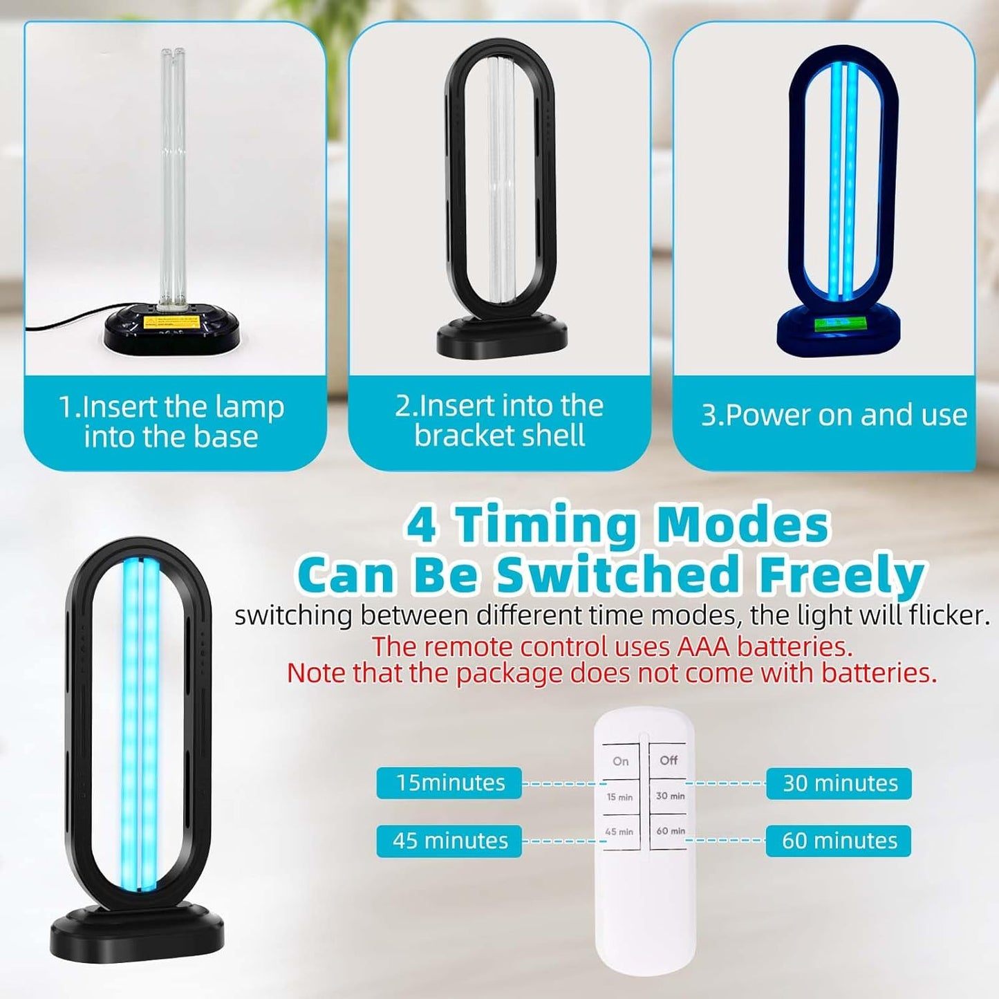 UV Light Sanitizer,UVC Home Disinfection Device 4-Speed Timing and Remote Control,UVO Light for Dust Mites,UV Lamp for Whole Room