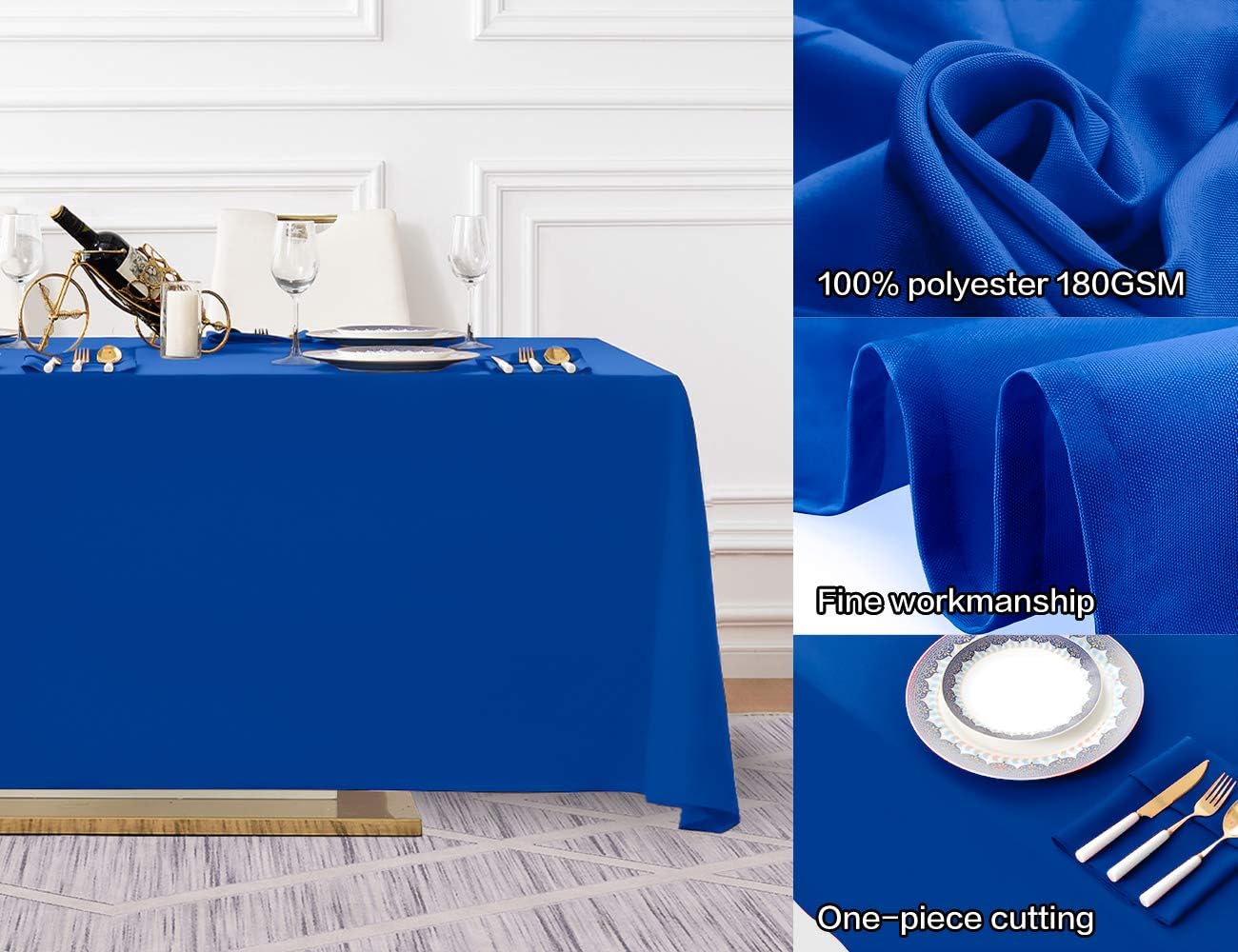 Surmente Blue Tablecloth 90 x 132-inch Rectangular Polyester Table Cloth for Weddings, Banquets, or Restaurants