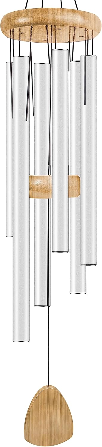 Large Aluminium Wind Chimes 37 Inches to Create a Zen Atmosphere Suitable for Outdoor, Garden, Patio Decoration. Classic Wind Chimes with Wind Catcher Suitable as A Gift for Unisex(White)