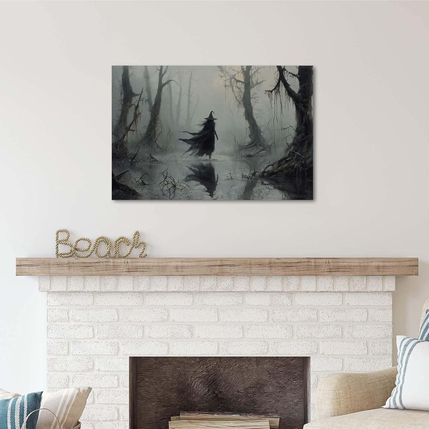 JFHCQJPK Vintage rustic swamp witch poster dark moody wall art gothic horror season halloween print for home decor retro dark moody painting24x36in Frameless