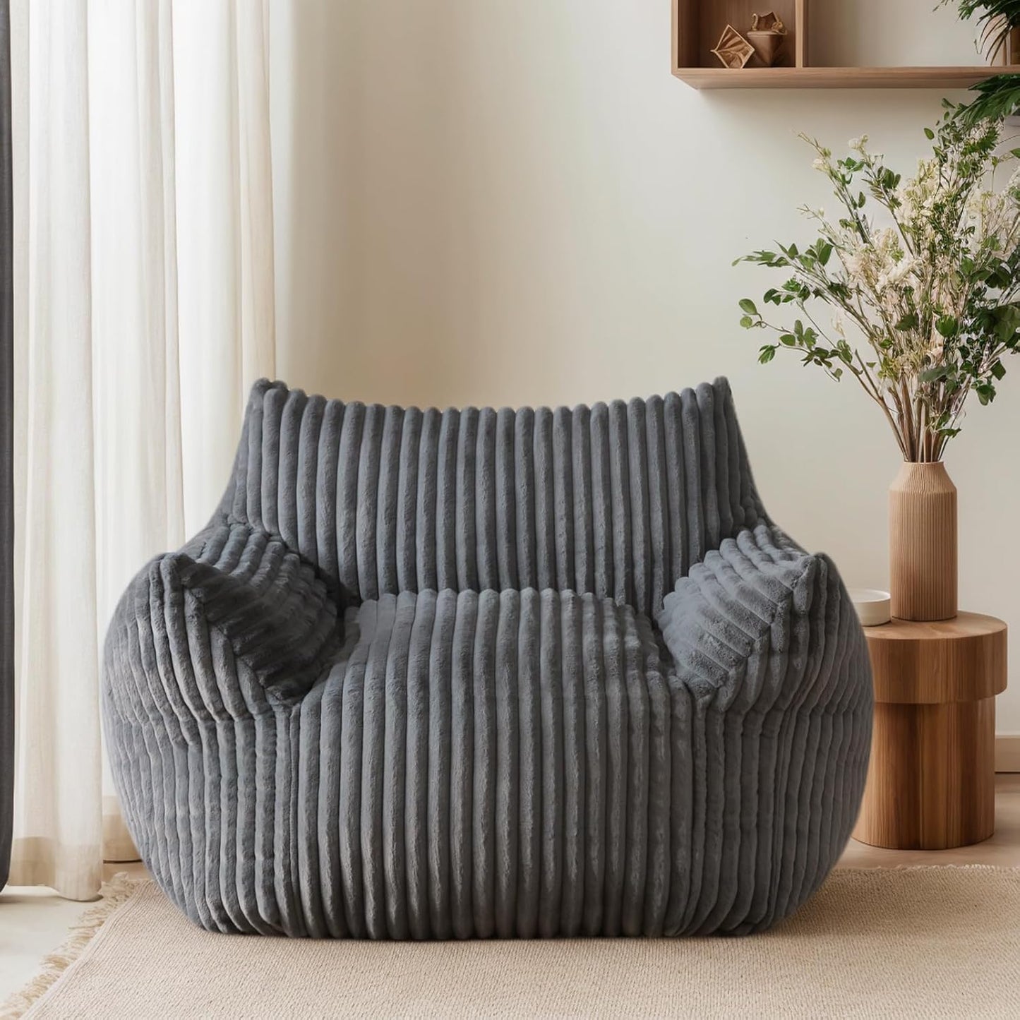 Oversized Bean Bag Chair for Adults, Giant Comfy Plush Boneless Bean Bag Couch with Filler for Kids - Reading Chair for Living Room, Bedroom & Dorm, Single Accent Chair Floor Lounger, Gray