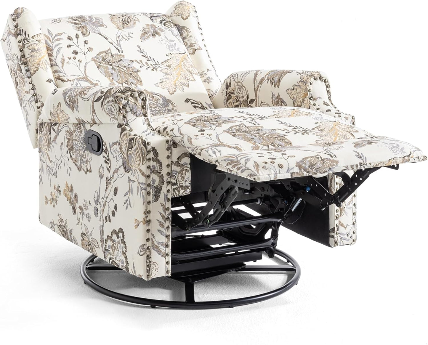 UIXE Swivel Rocker Manual Recliner Chairs Set of 2, Wingback Swivel Glider Fabric Nursery Reclining Sofa Chair, High Back Upholstered Arm Chair for Living Room Bedroom - Beige Plants