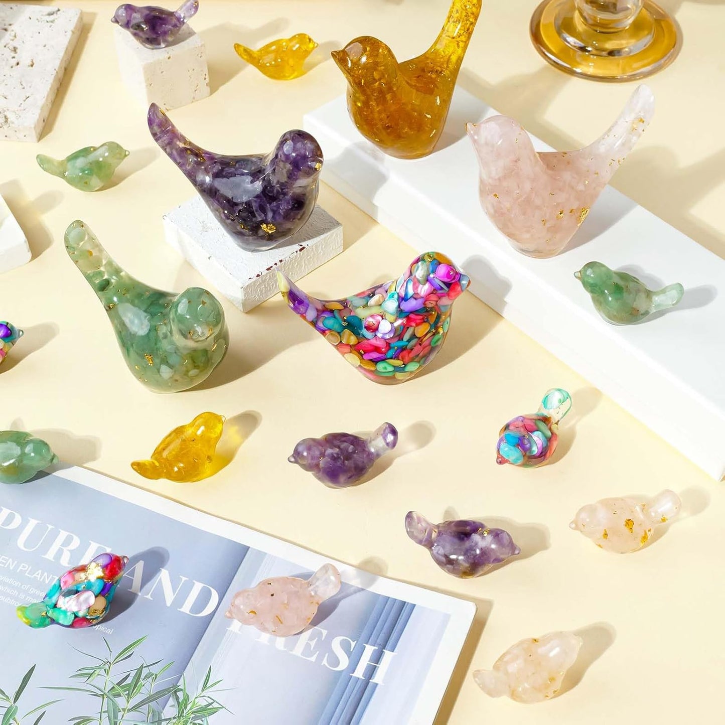 Crystal Bird Figurines, Resin Animal Statues, Miniature Decorative Gravel Birds, Home Decor (4PCS-Colorful)