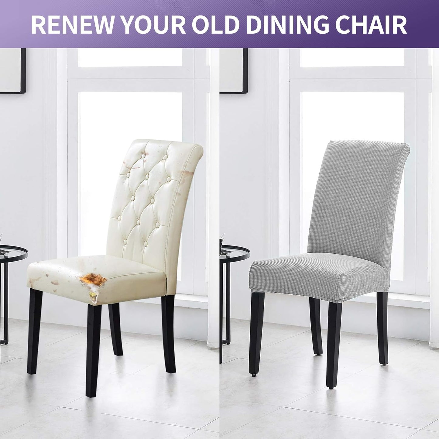 Joccun Chair Covers for Dining Room Set of 6,Dining Chair Slipcovers Stretch Dining Room Chair Covers Seat Protector,Washable Parsons Chair Cover for Home,Hotel,Banquet(Silver,6 Pack)