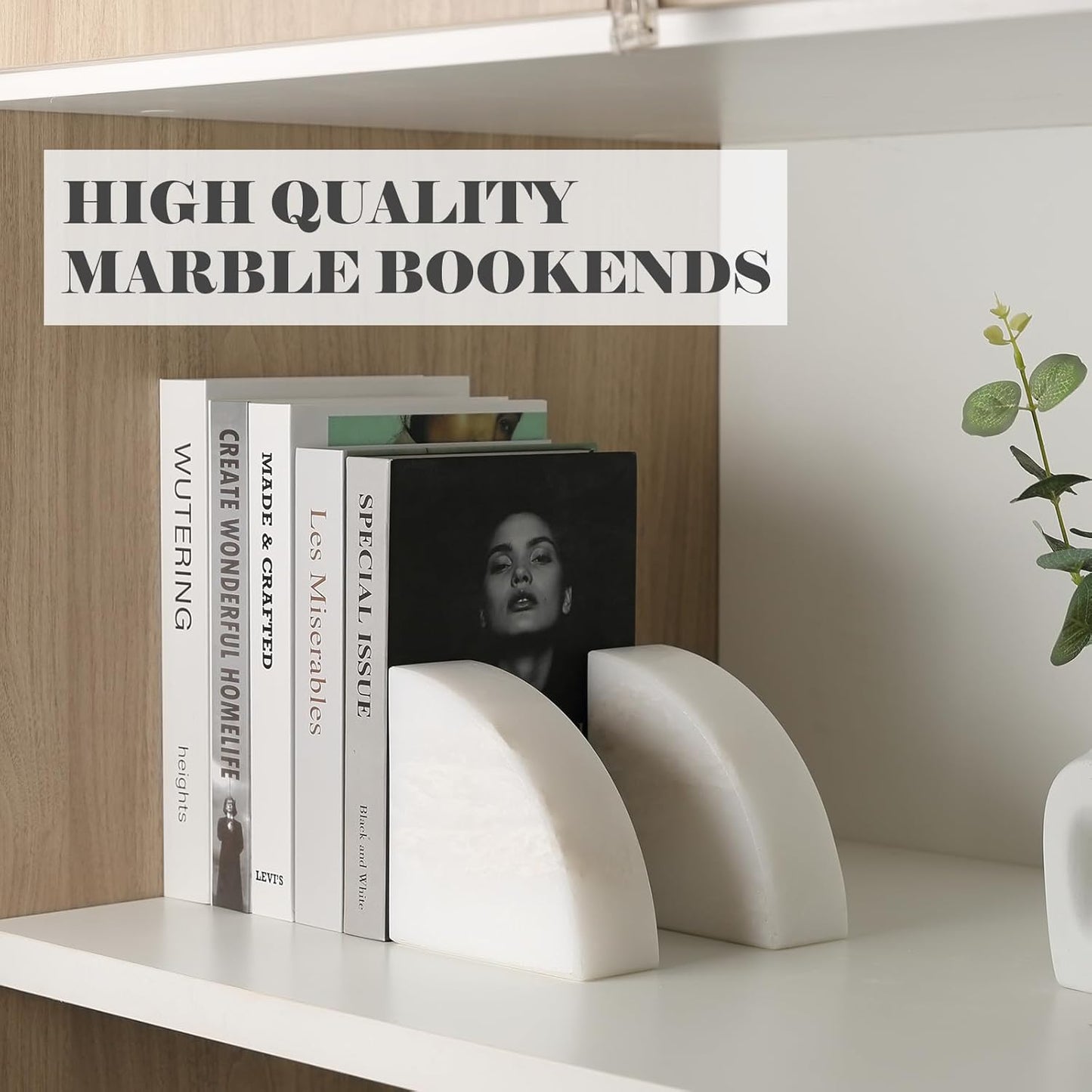 Marble Bookend for Shelves, Non-Skid Bookends for Heavy Books, Heavy Duty Book Stopper for CDs, Luxury Book Shelf Holder, Quarter Circle Design Book Ends Decorative, Namib Fantasy, Set of 2