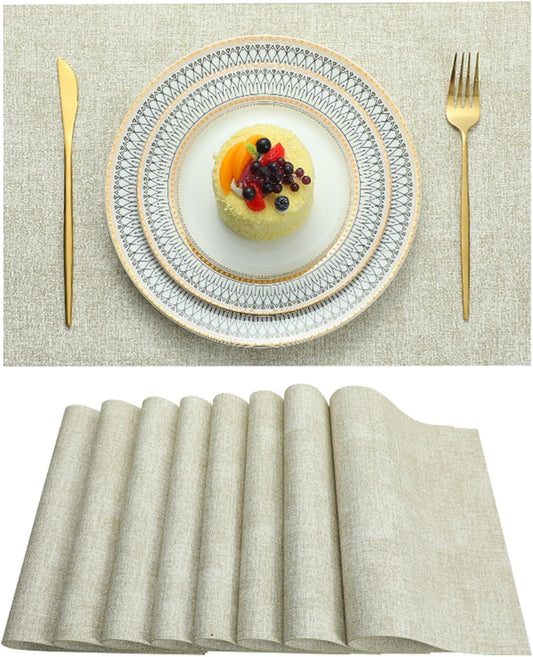 Placemats Set of 8 Washable Heat Resistant Place Mats PVC Woven Dining Table Mat Beige 8pcs