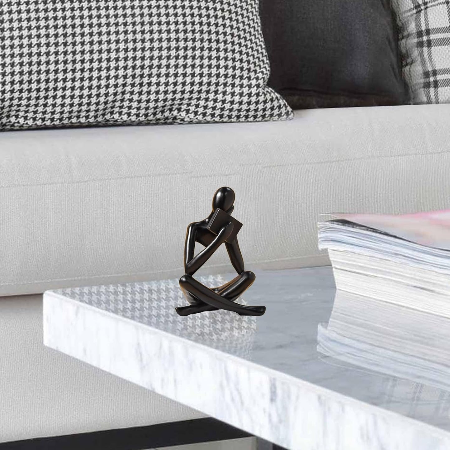 Bookshelf Decor Thinker Statue - Abstract Style Thinker Sculptures Modern Aesthetic Figurine Decoration Statues for Home Decor-Right Thinking-Black