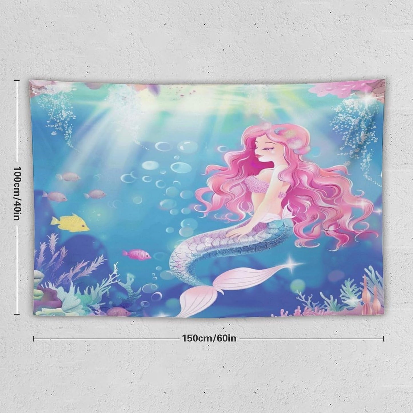 HZOHNAGO Mermaid Girls Tapestry Watercolor Mermaid Princess Pink Hair Pattern for Kids Room Decoration Printed Wall Tapestry Wall Hanging for Bedroom Living Room Dorm 60" W x 40" H