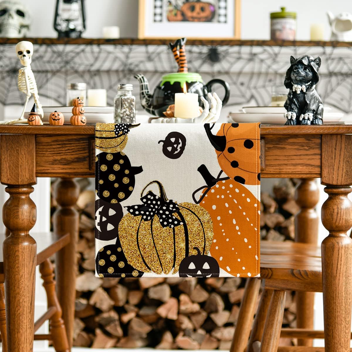 Artoid Mode Halloween Jack-O-Lantern Pumpkin Table Runner, Holiday Kitchen Dining Table Decoration for Indoor Outdoor Home Party Decor 13 x 60 Inch