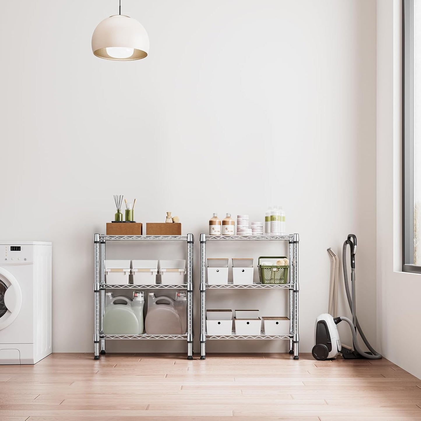 750 lbs 3 Tier Shelf Metal Storage Shelves Wire Rack Closet Organizers for Garage Kitchen Bathroom Laundry Chrome 11.8" D x 25.6" W x 31.5" H