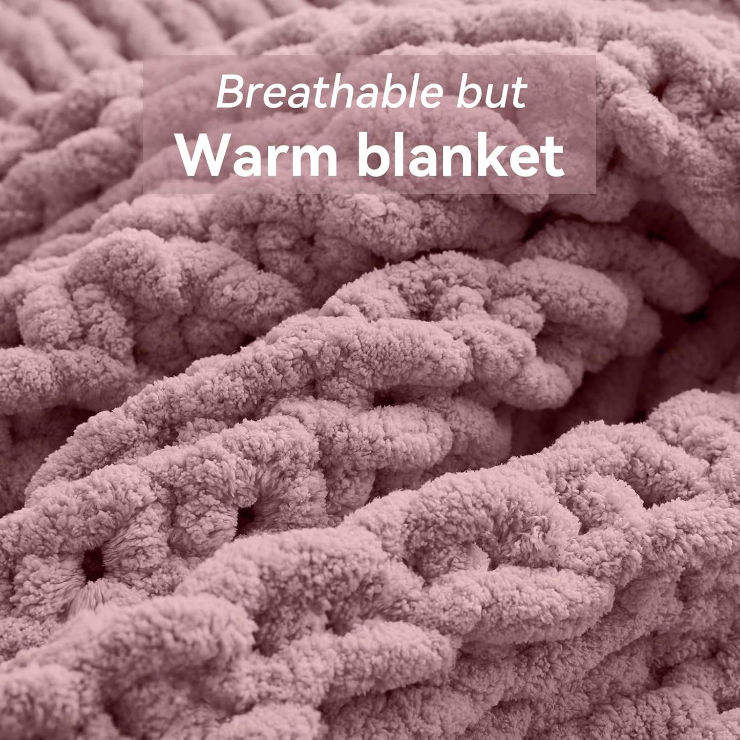 Chunky Knit Throw Blanket, 30''*40'' Knitted Throw Chenille Yarn for Bed Couch, Handmade Muted Pink Crochet Big Thick Blanket, Machine Washable Cute Comfy Blanket for Home Decor