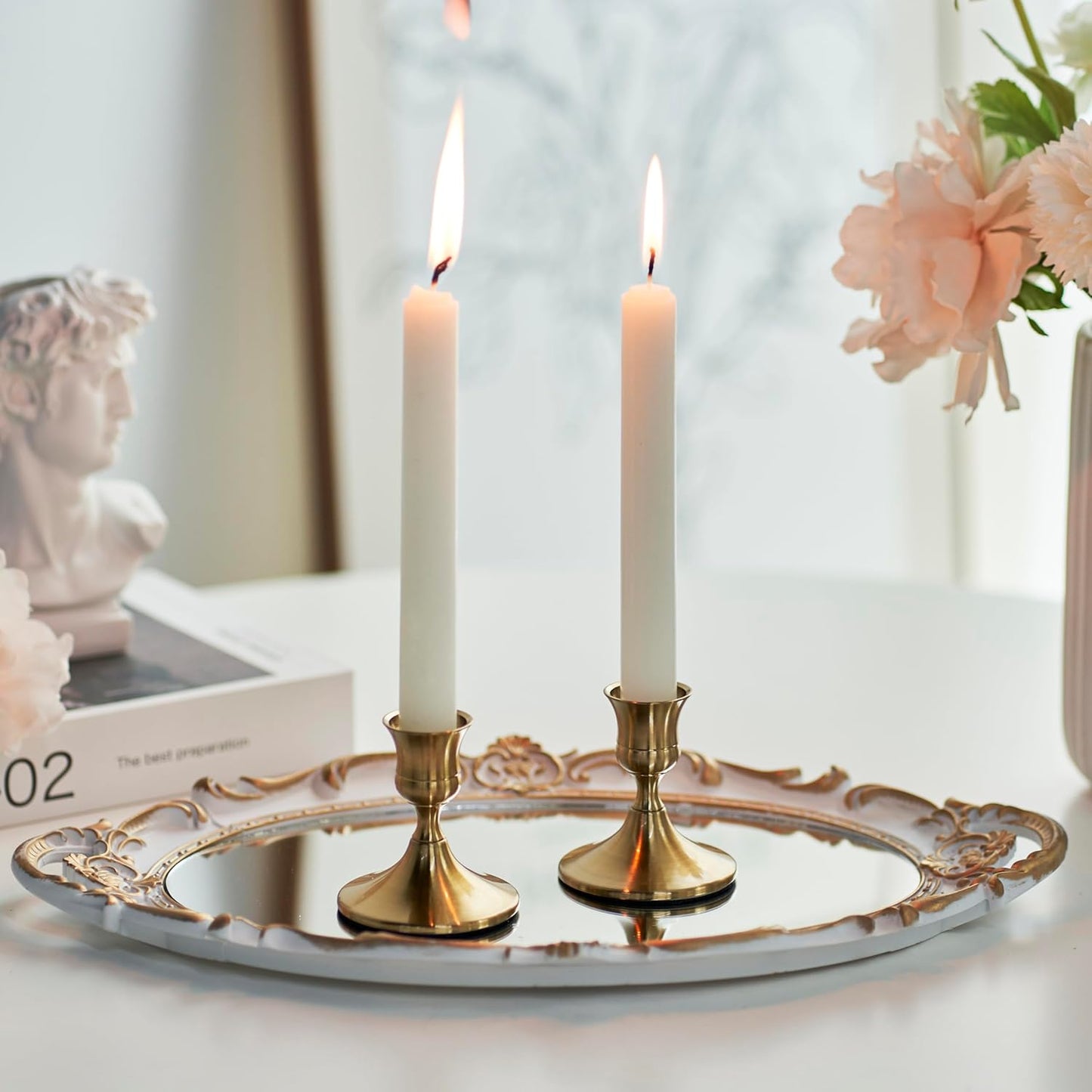 Gold Taper Candle Holder, Brass Candlestick Holders, Vintage Metal for Table Centerpieces Wedding Christmas Decor (Gold, 2 Pcs)