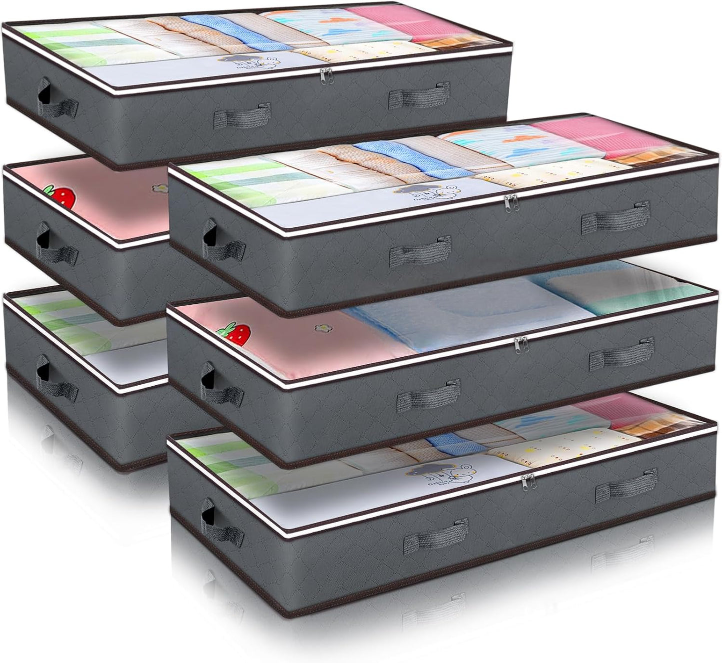 90L Under Bed Storage Containers, 6 Pack Underbed Closet Storage Organizer System, Moving Bags with Clear Window and Reinforced Handles for Bedding Pillows Blanket Clothes Wardrobe Bedroom