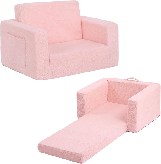 Welnow 2-in-1 Kids Sofa Chair, Convertible Toddler Chair Flip Out Children Sofa Chair Folding Kids Play Sofa with Side Pockets & Removable Cover Armrest Chair for Girl or Boy