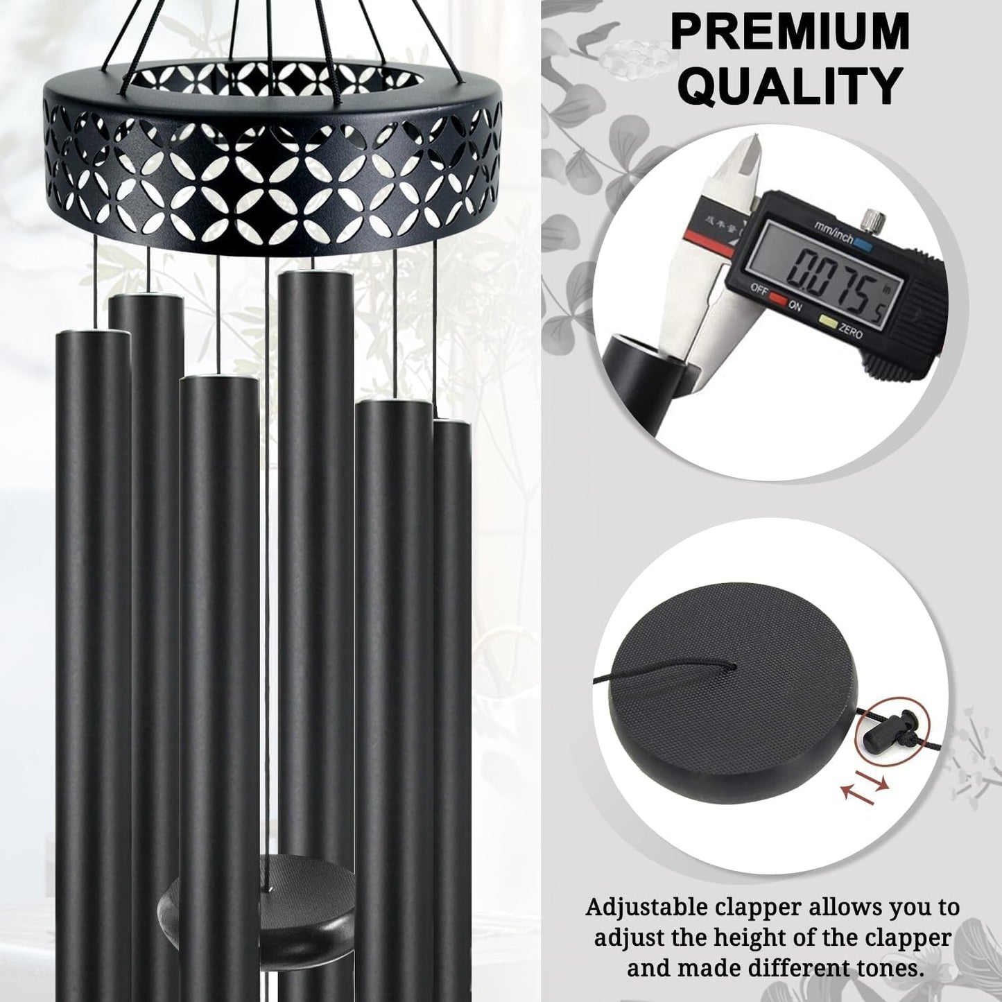 ASTARIN 48'' Deep Tone Wind Chimes for Outside - Large WindChimes with 6 Heavy Tubes, Memorial Chimes Outdoor for Garden Hanging Décor,Sympathy Gifts for Loved one,Home Décor, Black