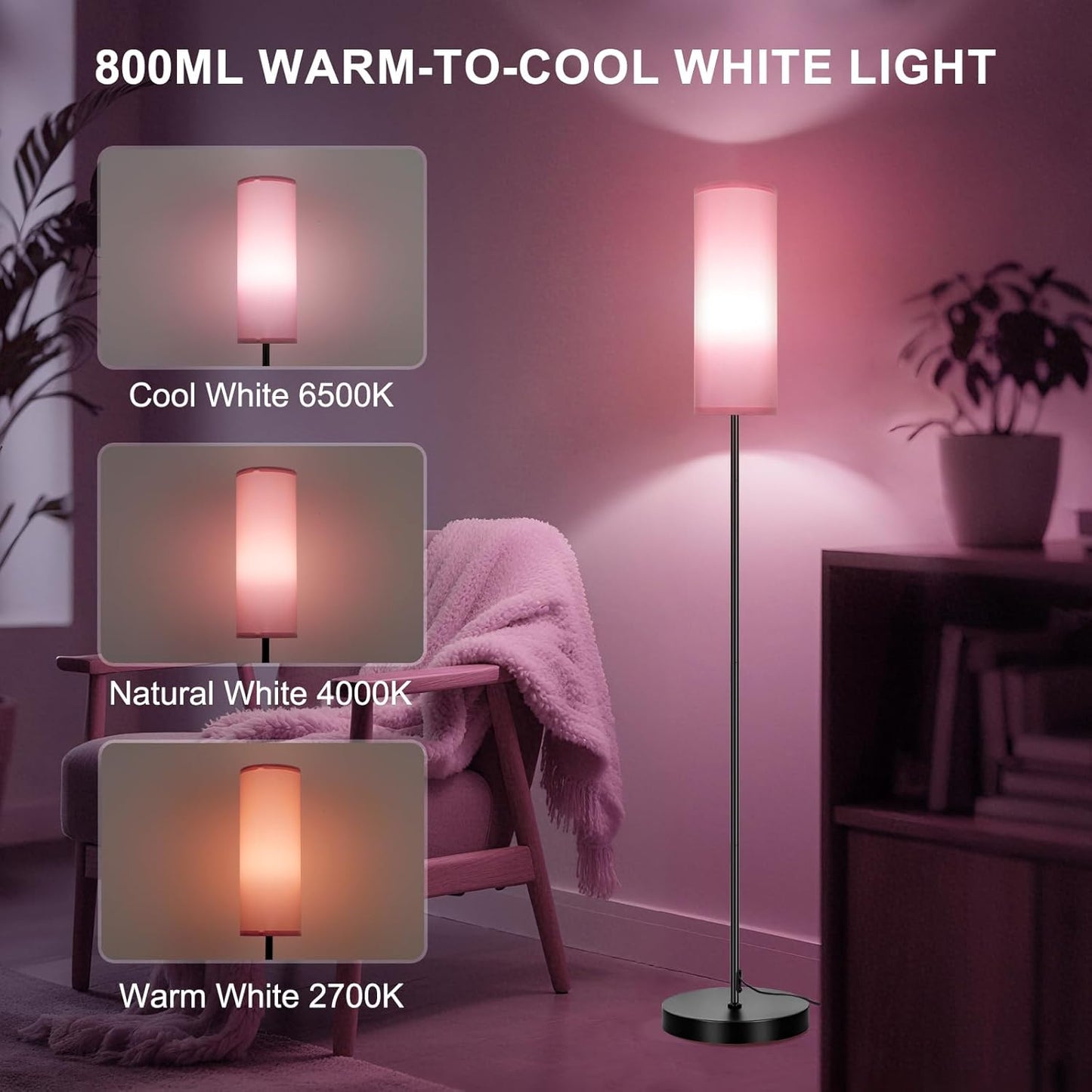 FRIDEKO HOME Pink Shade Floor Lamp with RGB Music Sync, 16 Million Colors & Stepless Dimming 2700K-6500K, 3CCT, 800LM LED Bulb with App & Remote, Modern Standing Light for Living Room, Bedroom, Office
