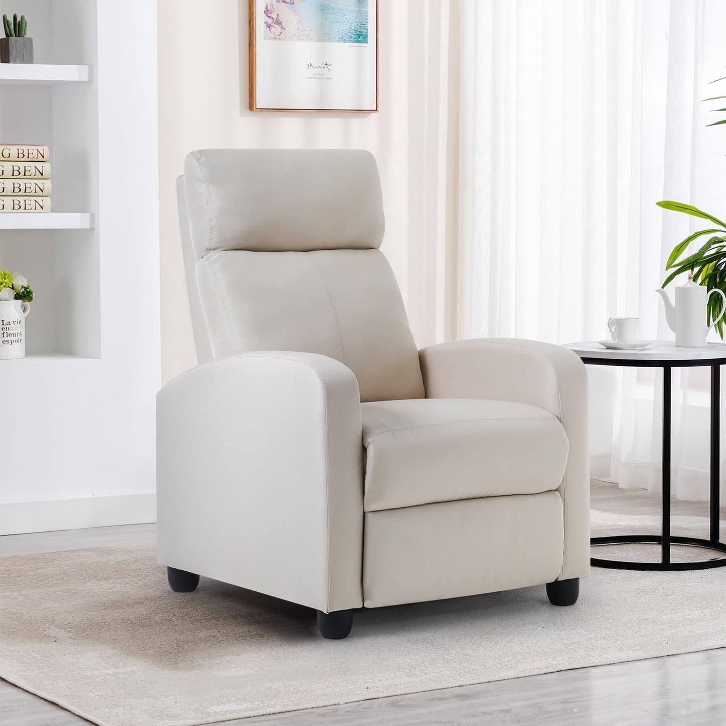BestMassage | Recliner Chair | No Massage Function | Textile Beige | with Lumbar Support, Adjustable Push Back, Wide Armrests, Footrest & Padded Seat | Easy Assembly | for Living Room, Home Theatre