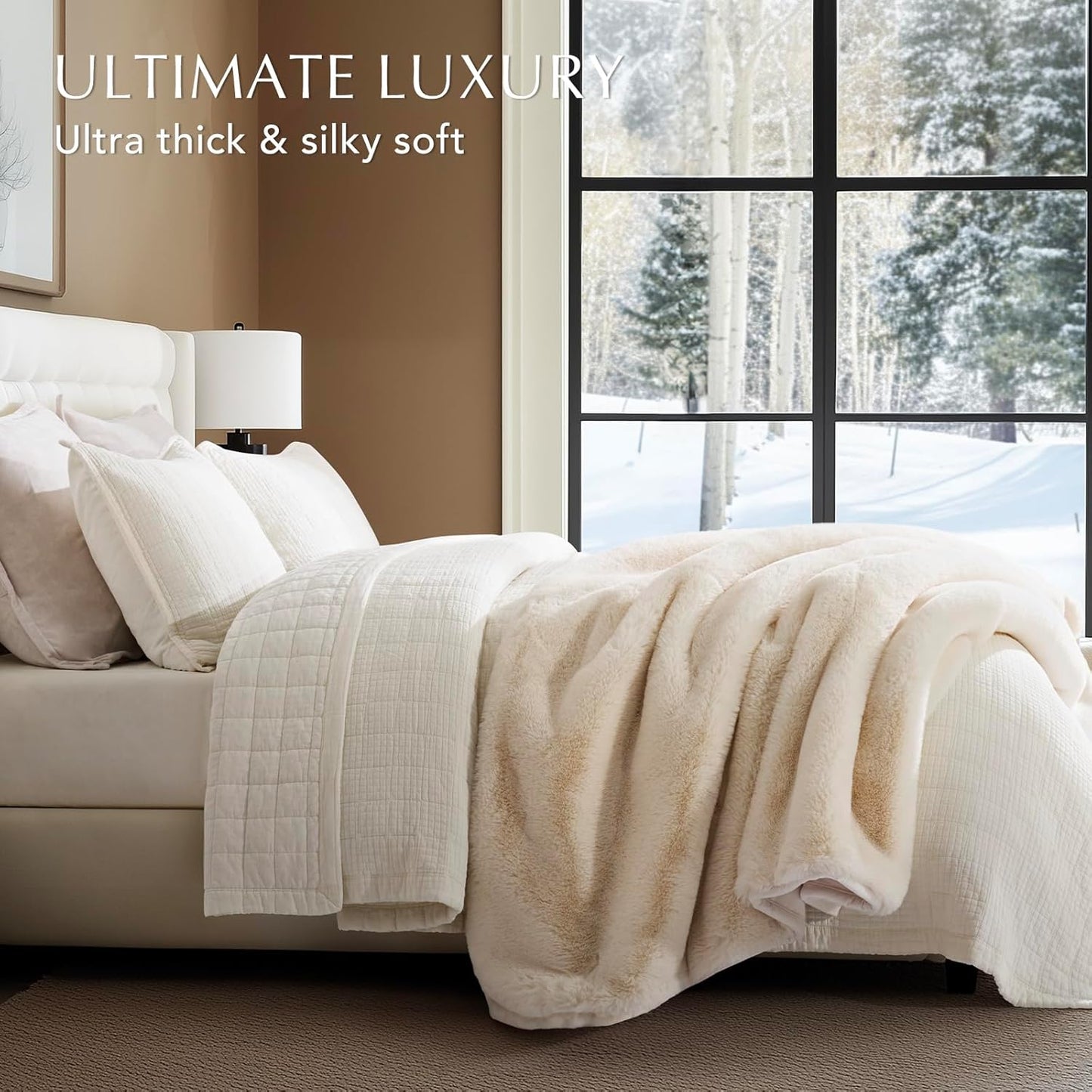 Luxury Soft Faux Chinchilla Fur Throw Blanket for Couch, Warm Thick Heavy Winter Throw Blanket 1220GSM for Bed, Fluffy Cozy Mink Blanket with Reversible Velvet, Arctic White, 50"x60"