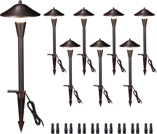 Outdoor Pathway Lights Wired 12V, 2700K/3000K/3500K/4000K/5000K Selectable Landscape Path Light LED, Waterproof Walkway Fixture Mushroom, ORB Aluminum for All Weather Garden Yard (8 Pack)