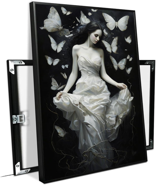JFHCQJPK Vintage Gothic Feminine Canvas Wall Art Print Butterfly Poster Moody Preppy Wall Art Dark College Decor for Home Bedroom20x30in Metal blackFramed