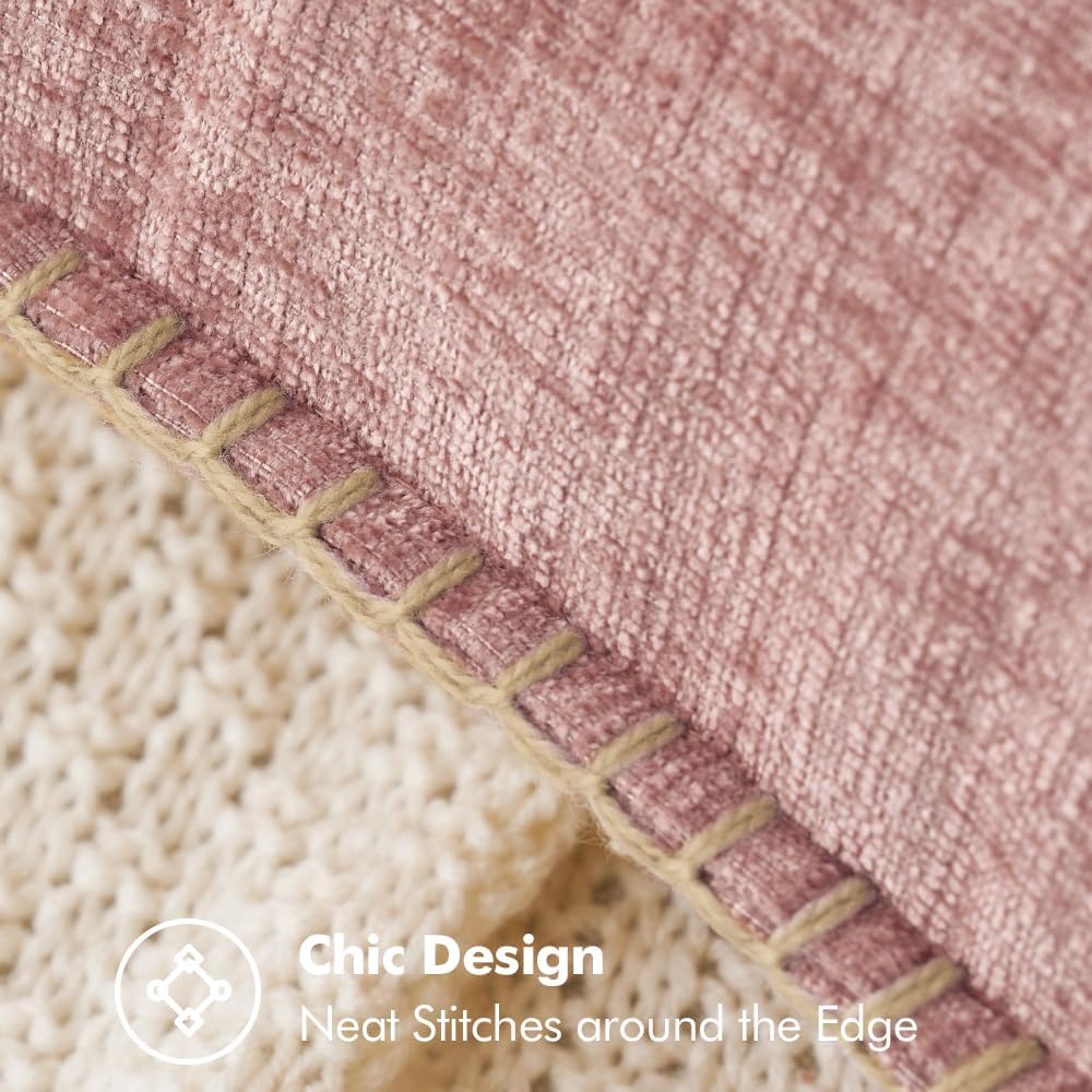 MIULEE Pack of 2 Couch Throw Pillow Covers 24x24 Inch Blush Pink Farmhouse Decorative Pillow Covers with Stitched Edge Soft Chenille Solid Dyed Spring Pillow Covers for Sofa Bed Living Room