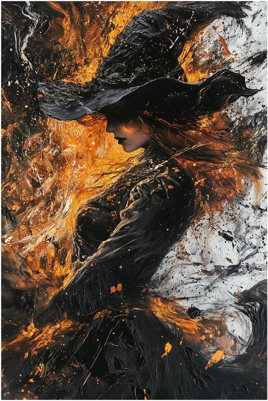 Witch Canvas Poster Print, Dark Academic Picture Wall Decor, Modern Fashion Aesthetic Abstract Witchcraft Halloween Wall Art For Bedroom Living Room Hallway Decoration,20"x30" Unframed