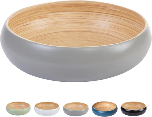 Fruit Bowl For Kitchen Counter, Decorative Bowl, Large Serving Bowl Or Fruit Basket For Kitchen Decor Spun Bamboo (Gray)