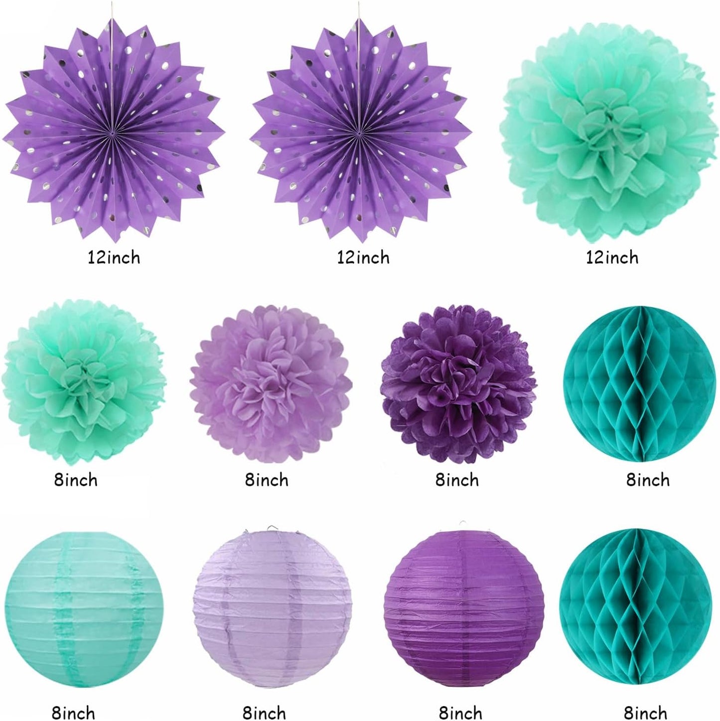 Teal-purple Lavender Girl Mermaid-birthday Party-decorations - 21pcs Happy Banner,Under The Sea Ocean Paper Lanterns Honeycomb Streamers,Tissue Pom Poms Flower Fan,Classroom Hanging Decor Huglony