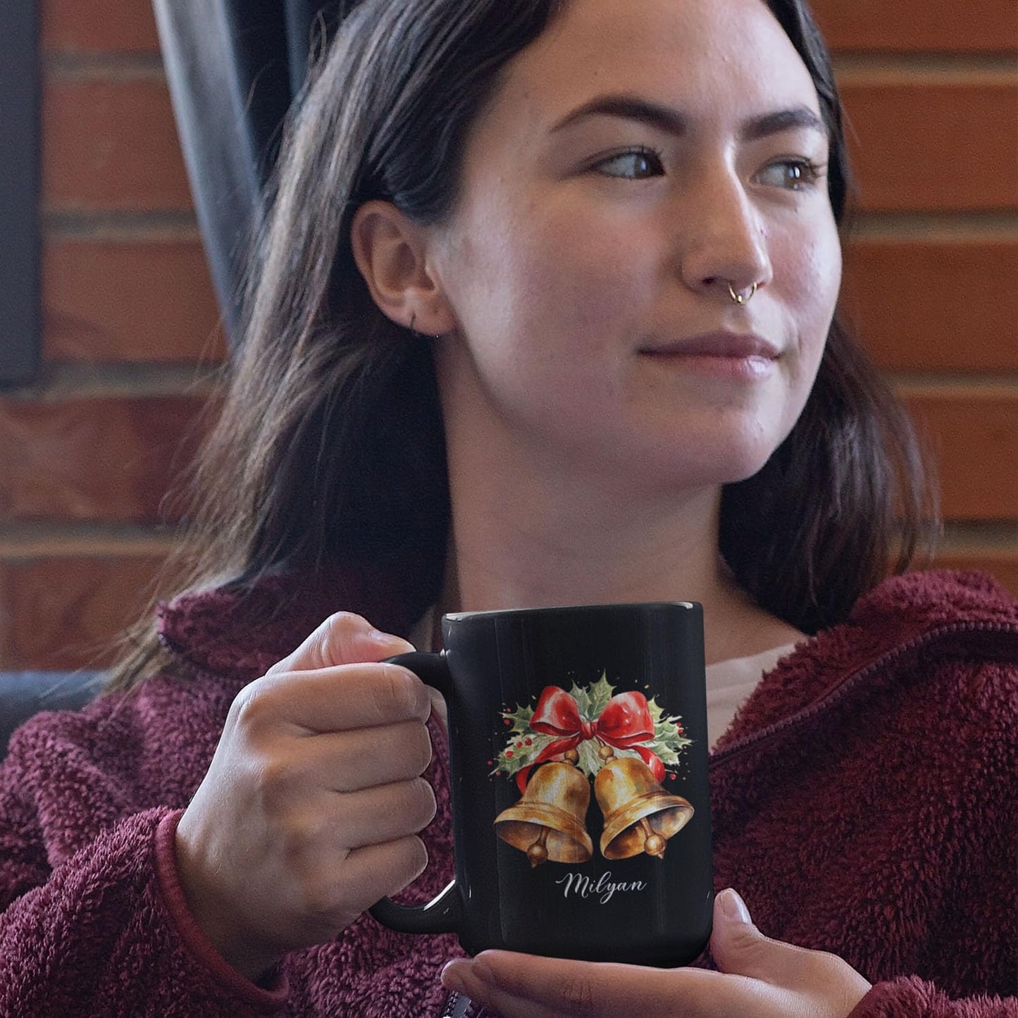 Christmas Jingle Bells Design Ceramic Mug, Custom Christmas Themed Cup With Name, Gift For Sibling, Personalized Coffee Mug With Jingle Bells Design, Customized Xmas Black Cup 11oz 15oz