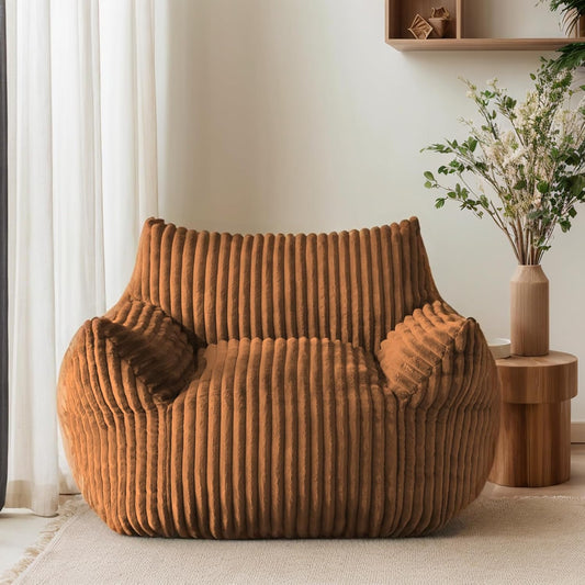 Oversized Bean Bag Chair for Adults, Giant Comfy Plush Boneless Bean Bag Couch with Filler for Kids - Reading Chair for Living Room, Bedroom & Dorm, Single Accent Chair Floor Lounger, Orange