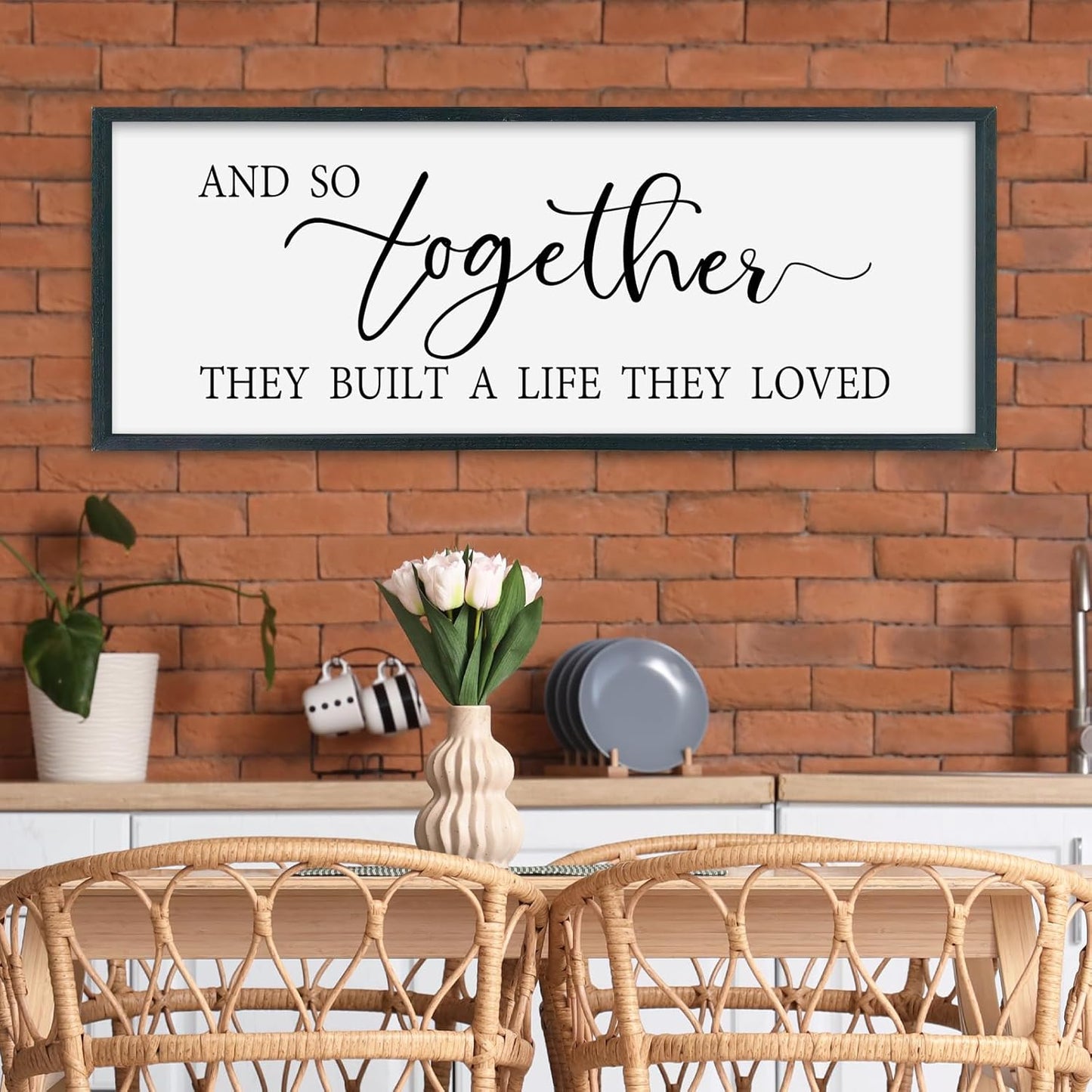 SRSZHIYUE And So Together They Built A Life They Loved Above Bed Sign Wall Decor Art 40"×15" for Master Bedroom Over Bed Large Wood Framed Wall Hanging (Black)