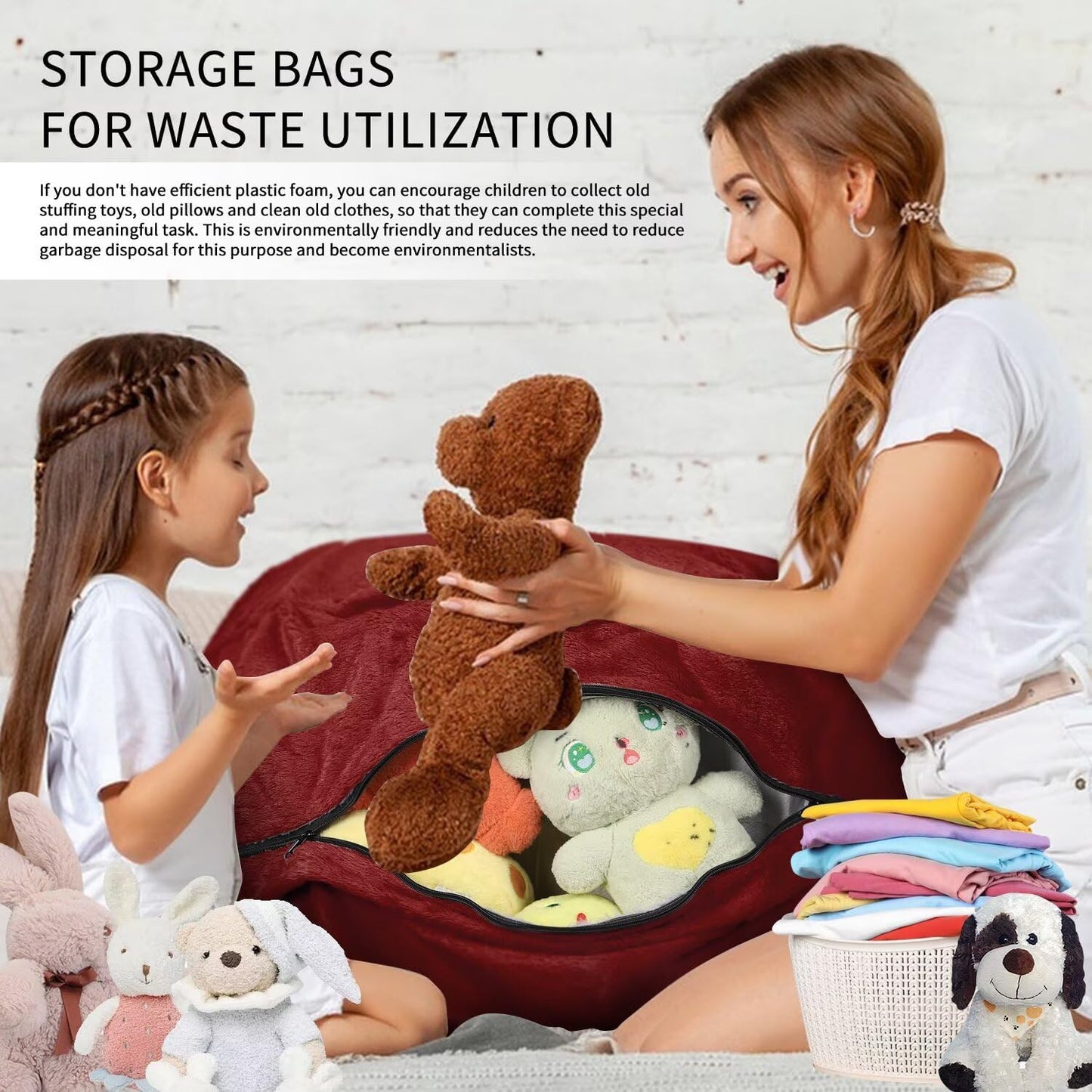 Bean Bag Chair for Adults 3FT,Soft Removable Cover for Teens/Girls Bedroom,Fluffy Giant Round Floor Beanbag Lounger Chairs (No Filler,Claret)