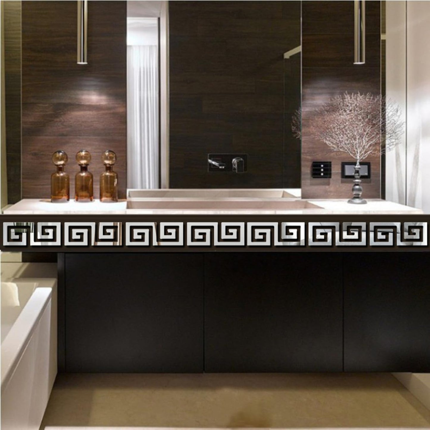 15 Pcs DIY Geometric Shape Acrylic Decorative Mirror Stickers Removable Adhesive Wall Mirror Décor for Living Room Home Background (Silver，3.15 * 7.87inches)